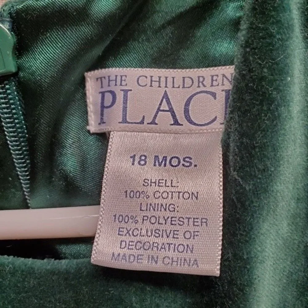 The Children's Place Velvet Green Jumper Dress 18 Mos.